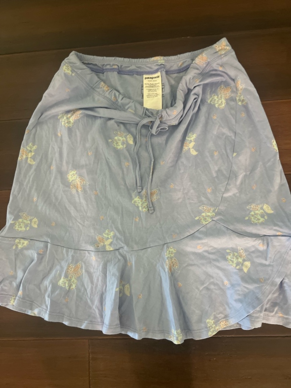 Patagonia Light Blue Floral Drawstring Ruffle Mini Skirt